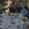 Guys Having Drinks  30x30 Oil on Panel